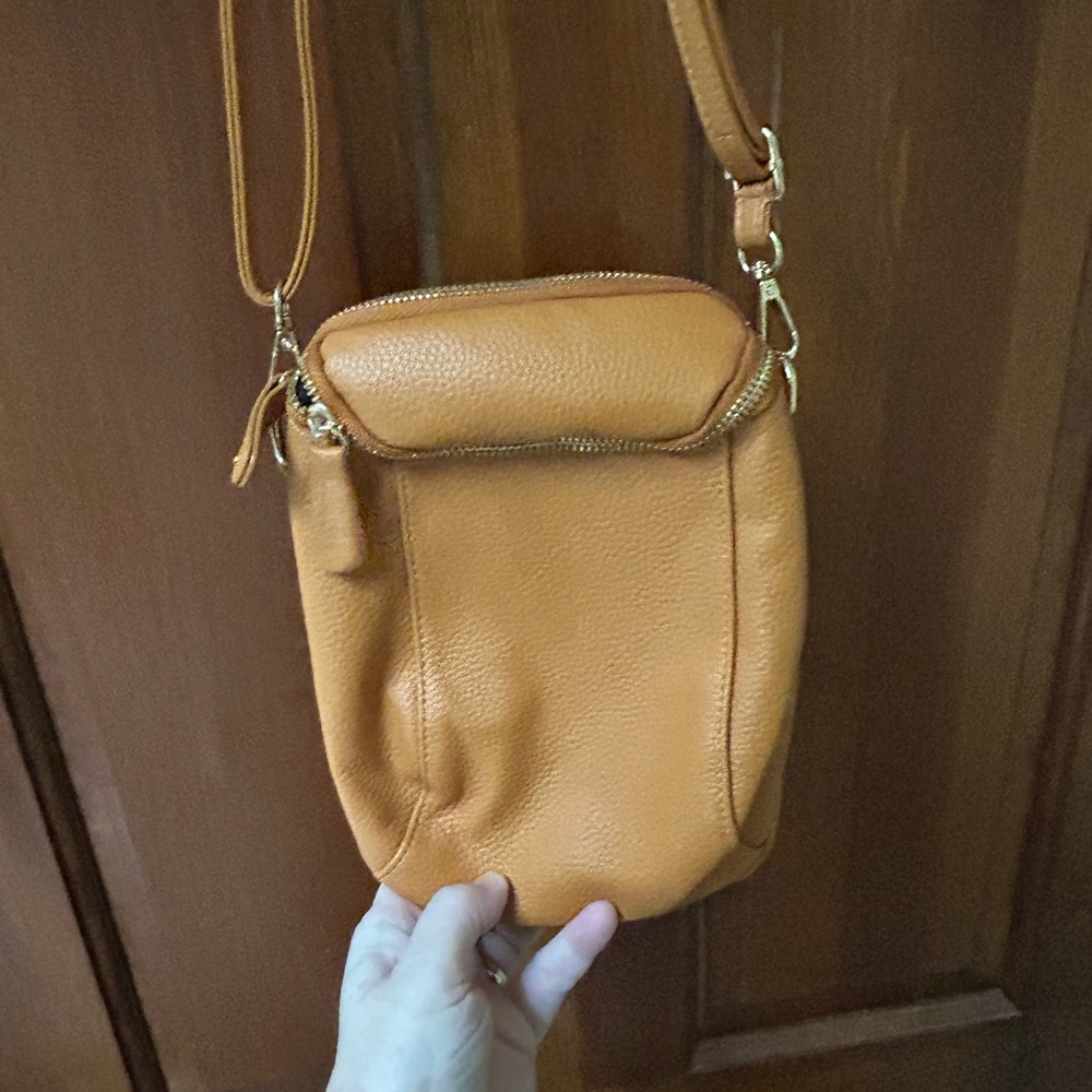 Small yellow Crossbody Bag with Faux Leather Material and Zipper Closure